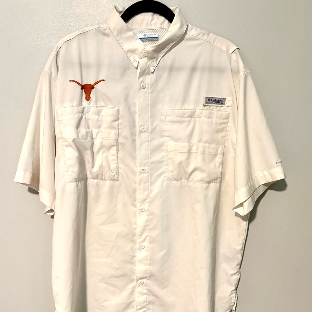 Longhorn Columbia Short-Sleeve Button-Down Shirt in White